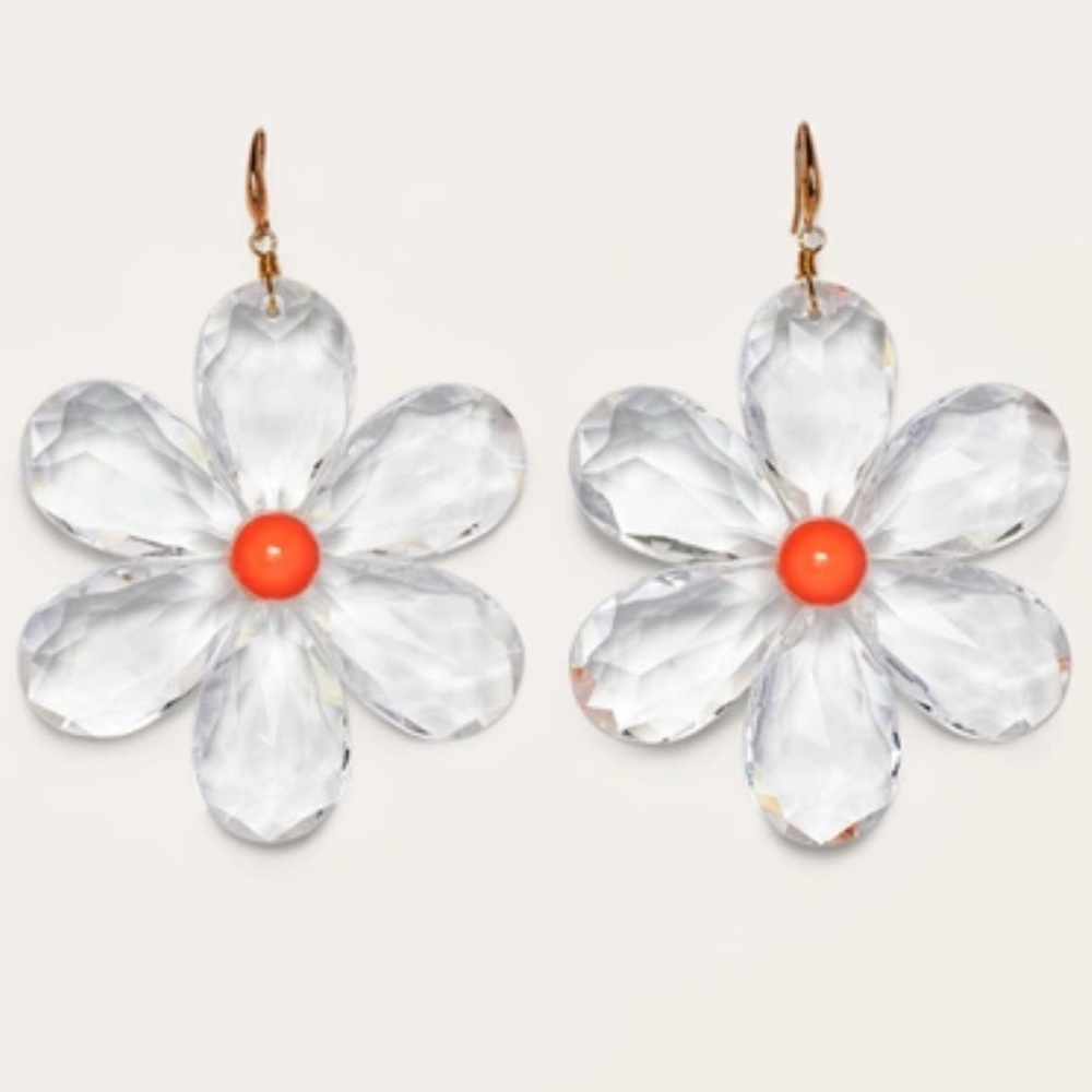 Orange and Silver Crystal Flower Earrings